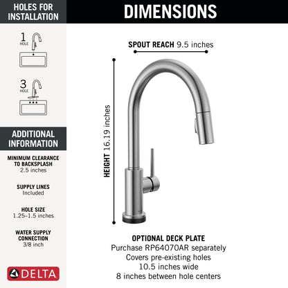 Delta Trinsic 9159TLV VoiceIQ Kitchen Faucet with TouchTouch 2O Technology with Touchless Technology