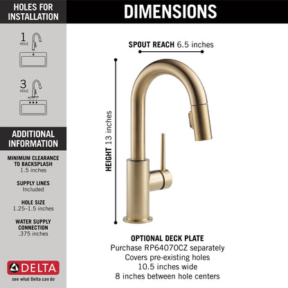 Delta Trinsic 9959 Single Handle Pull-Down Bar / Prep Faucet, champagne bronze - view 5