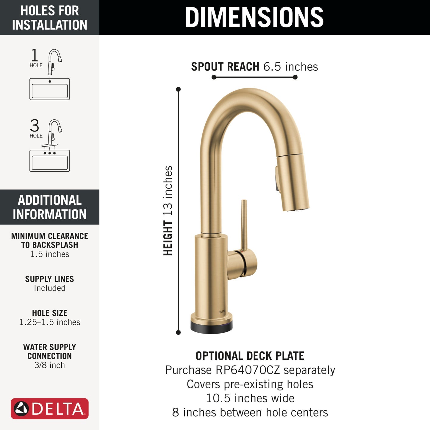 Delta Trinsic 9959T Single Handle Pull-Down Bar / Prep Faucet with TouchTouch 2O Technology