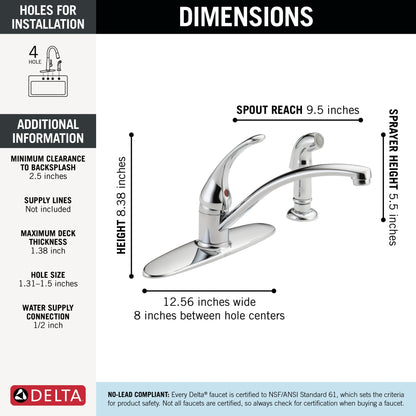 Delta Foundations B4410LF Single Handle Kitchen Faucet with Spray