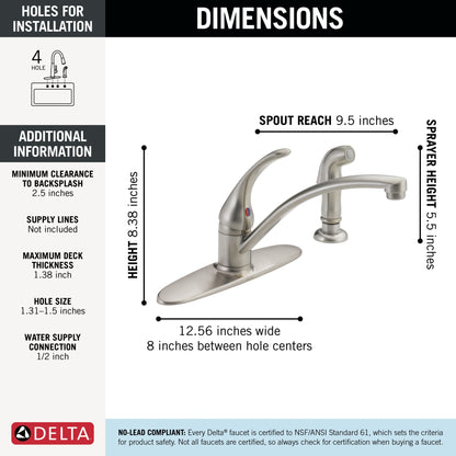 Delta Foundations B4410LF Single Handle Kitchen Faucet with Spray