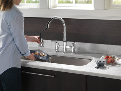 Delta Broderick 2390L Two Handle Pull-Down Bridge Kitchen Faucet