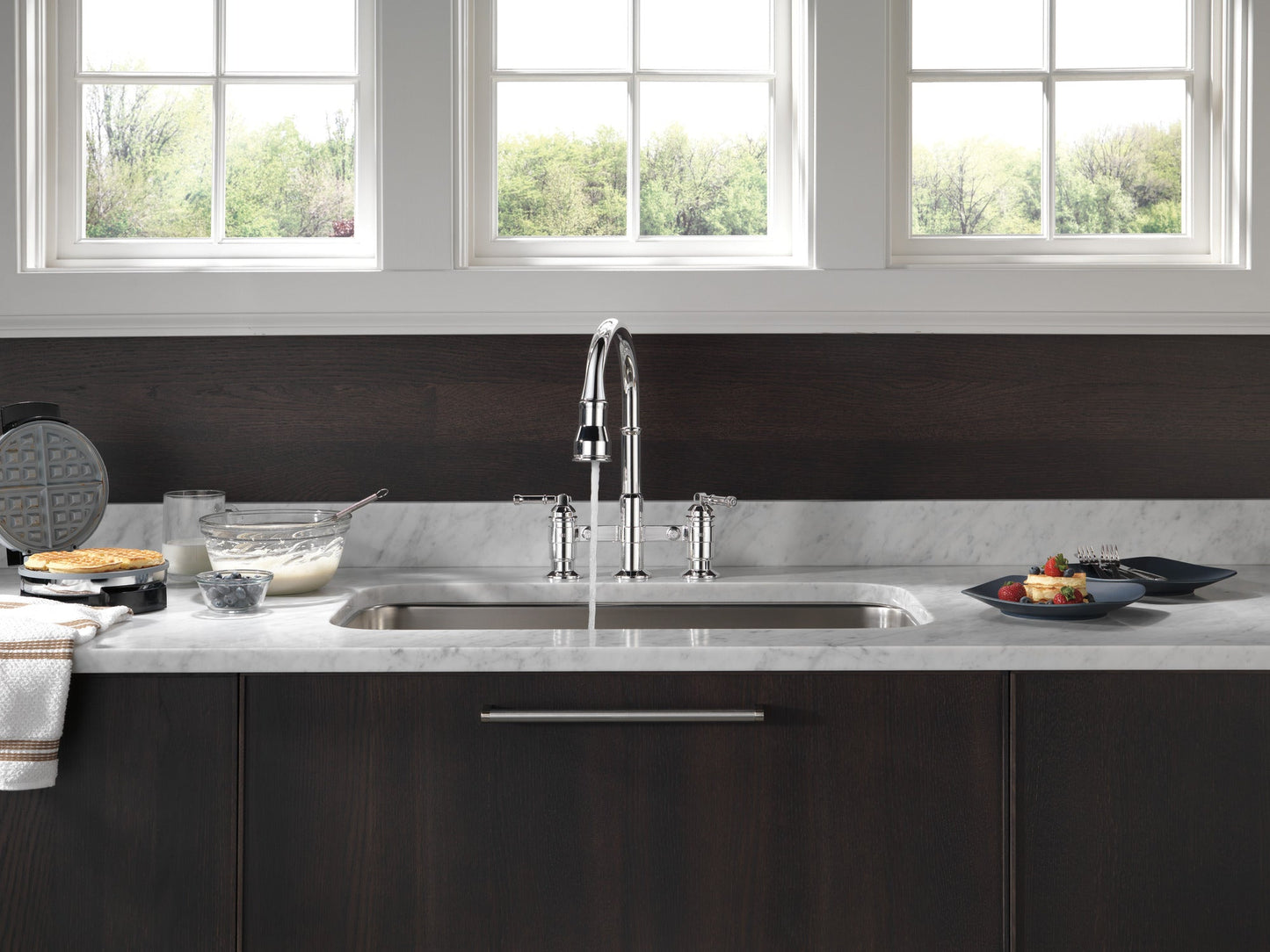 Delta Broderick 2390L Two Handle Pull-Down Bridge Kitchen Faucet