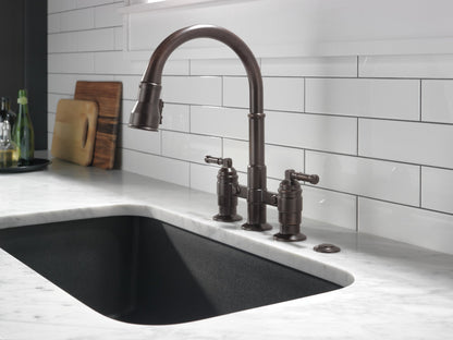 Delta Broderick 2390L Two Handle Pull-Down Bridge Kitchen Faucet