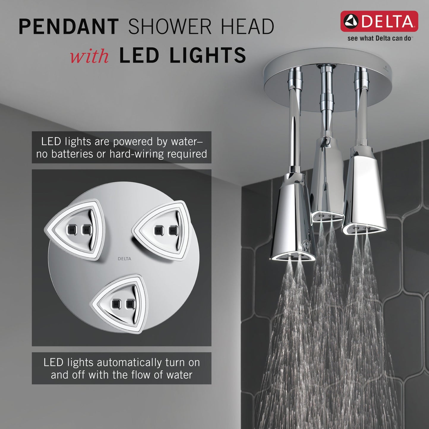 Delta Universal Showering Components 57140 H2OKINETIC Pendant Raincan Shower Head with LED Light