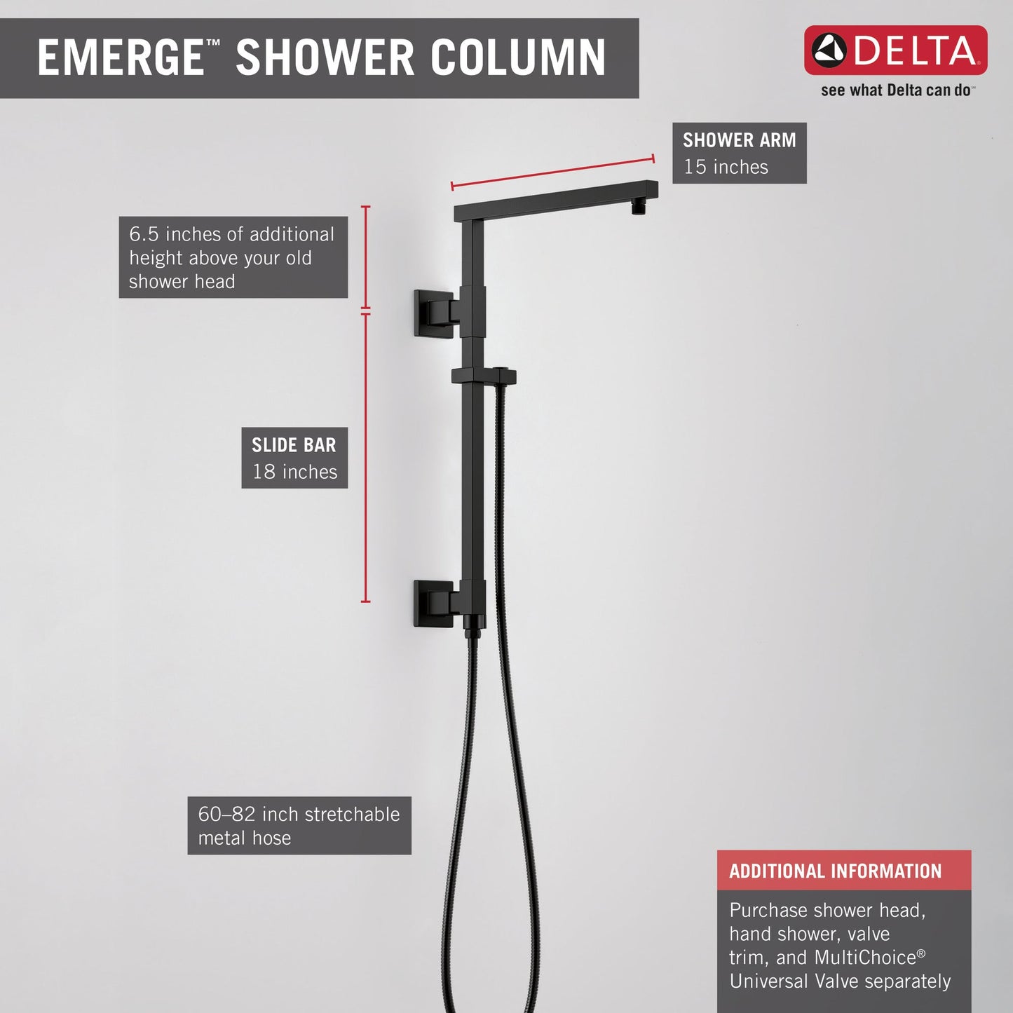 Delta Universal Showering Components 58410 Shower Column 18" Angular, matte black - view 2