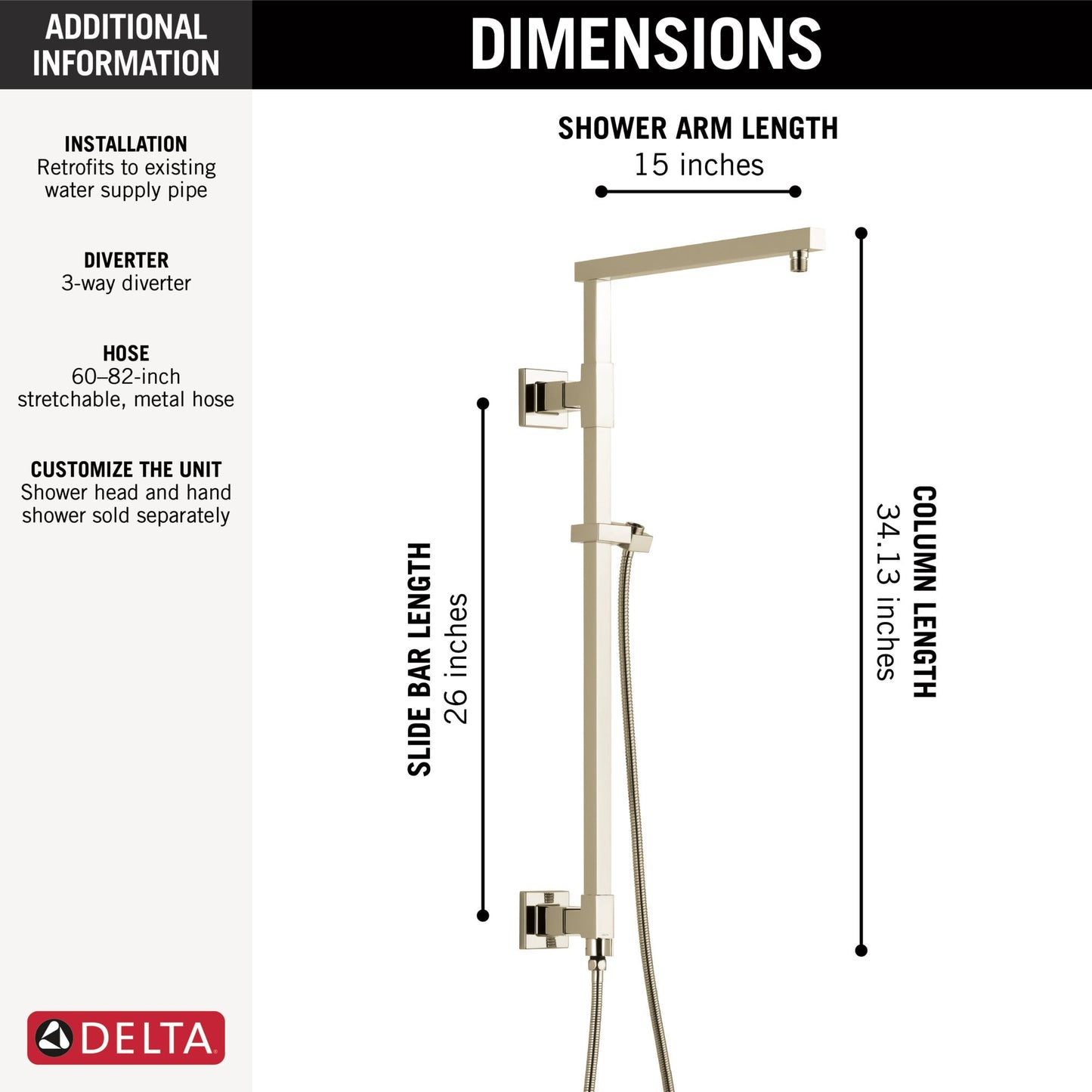 Delta Universal Showering Components 58420 Shower Column 26" Angular