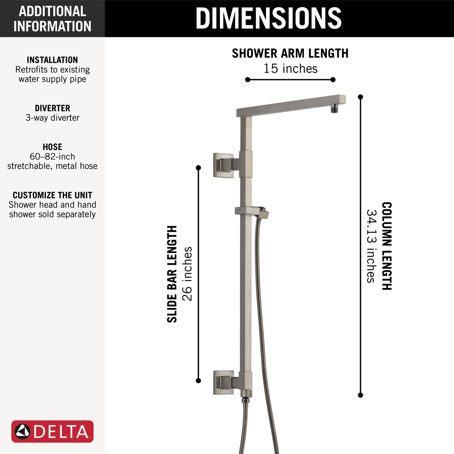 Delta Universal Showering Components 58420 Shower Column 26" Angular