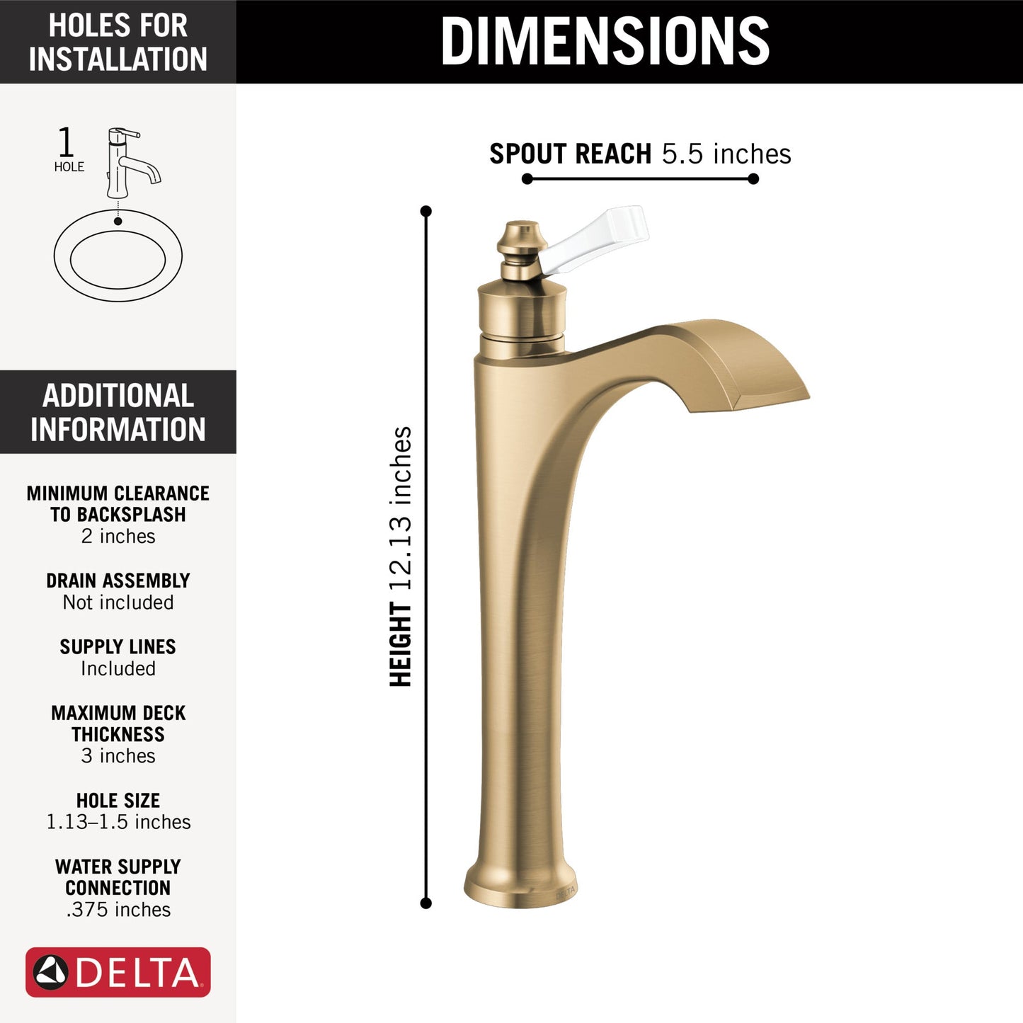 Delta Dorval™: Single Handle Vessel Bathroom Faucet - Less Handle