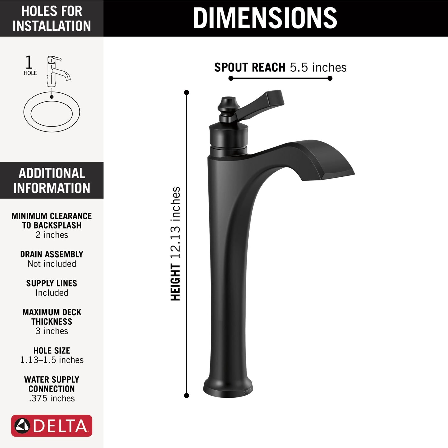 Delta Dorval™: Single Handle Vessel Bathroom Faucet - Less Handle