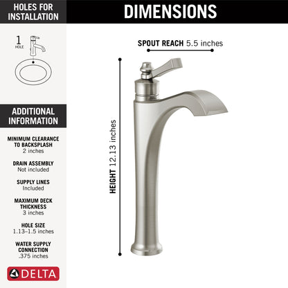 Delta Dorval™: Single Handle Vessel Bathroom Faucet - Less Handle