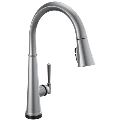 Delta Emmeline: Single Handle Pull Down Kitchen Faucet with Touch2O Technology, lumicoat arctic stainless