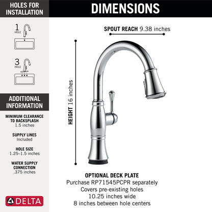Delta Cassidy:9197T Single Handle Pull-Down Kitchen Faucet with Touch<sub>2</sub>O and ShieldSpray Technologies