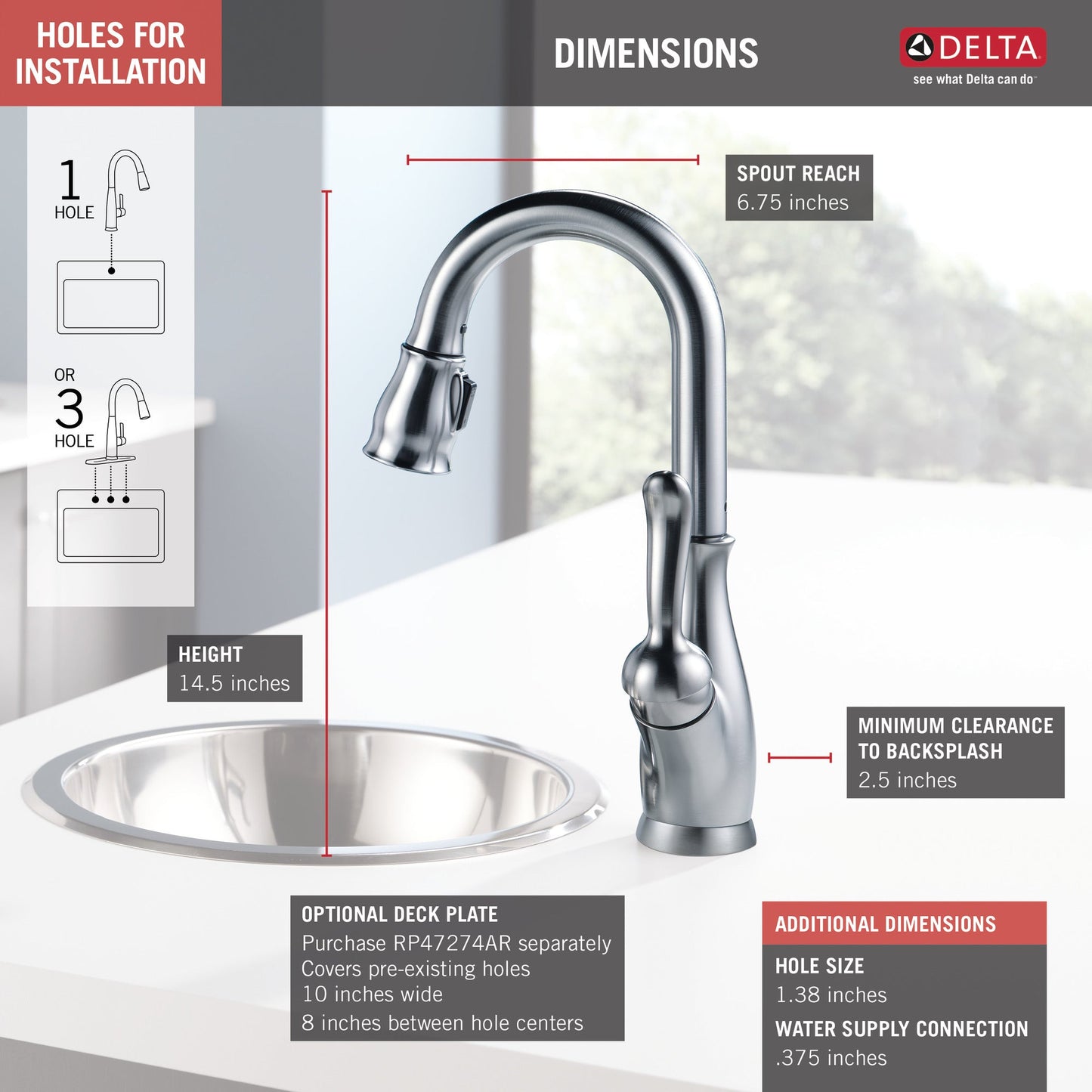 Delta Leland: Single Handle Pull-Down Bar / Prep Faucet