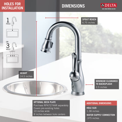 Delta Leland: Single Handle Pull-Down Bar / Prep Faucet