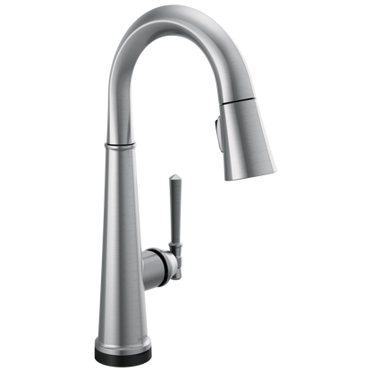 Delta Emmeline: Single Handle Pull Down Bar/Prep Faucet with Touch2O Technology, lumicoat arctic stainless