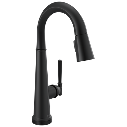 Delta Emmeline: Single Handle Pull Down Bar/Prep Faucet with Touch2O Technology, matte black