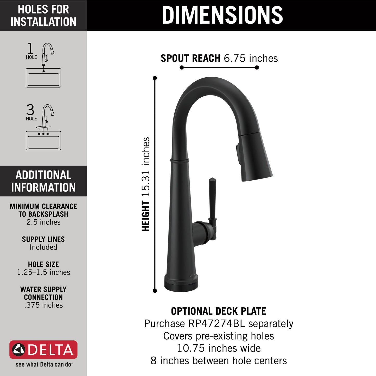 Delta Emmeline: Single Handle Pull Down Bar/Prep Faucet with Touch2O Technology, matte black - view 2