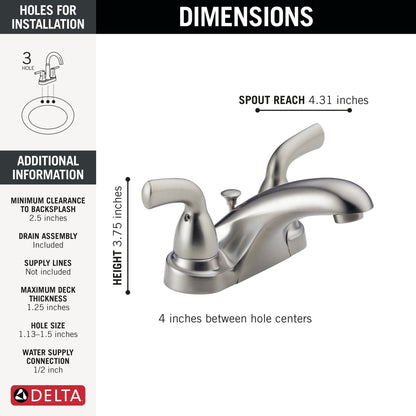 Delta Foundations B2510LF Two Handle Centerset Bathroom Faucet