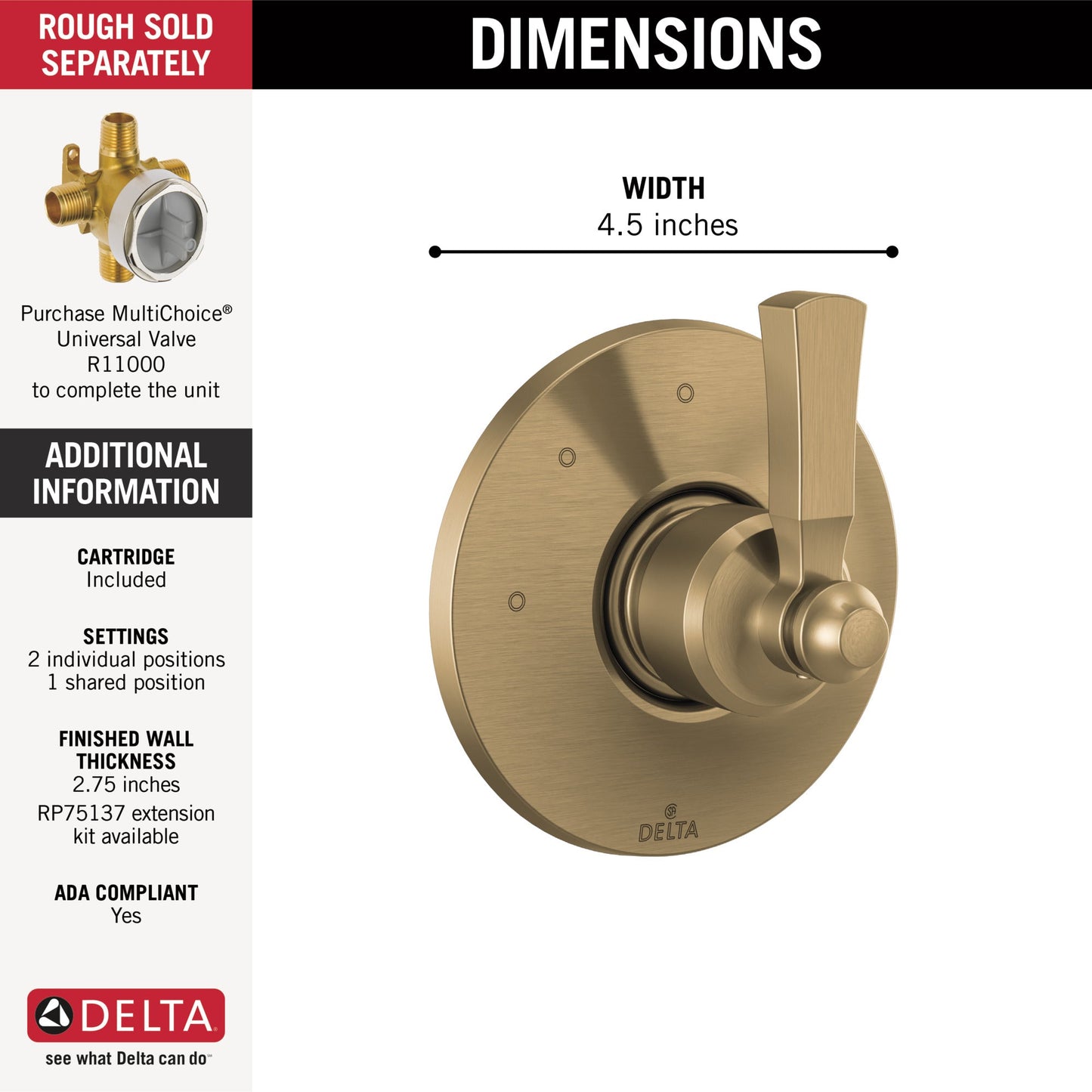 Delta Dorval T11856 3 Setting Diverter Trim