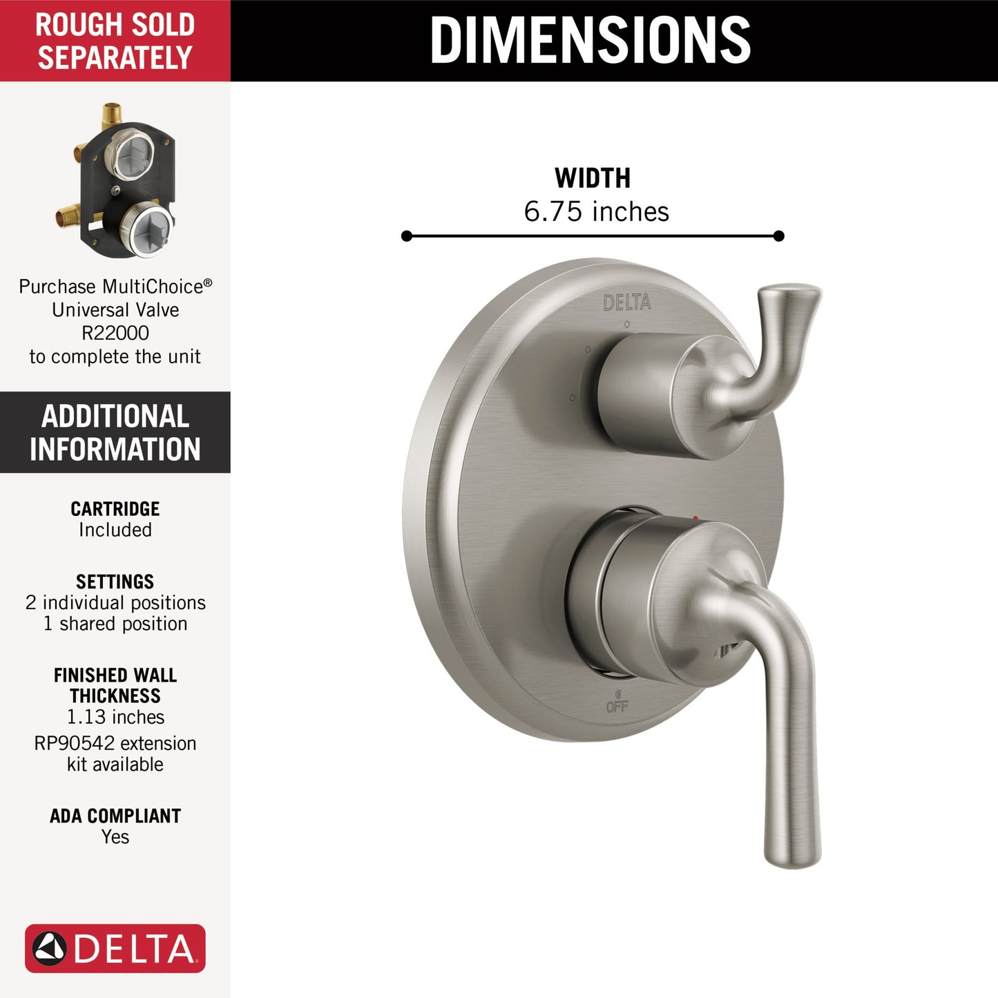 Delta Kayra T24833 Two-Handle Monitor 14 Series Valve Trim with 3-Setting Integrated Diverter