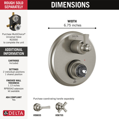 Delta Dorval T24856 Traditional 2-Handle Monitor 14 Series Valve Trim with 3 Setting Diverter