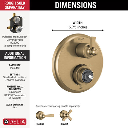Delta Dorval T24956 Traditional 2-Handle Monitor 14 Series Valve Trim with 6 Setting Diverter
