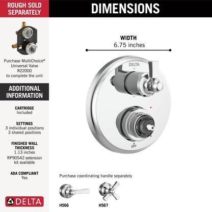 Delta Dorval T24956 Traditional 2-Handle Monitor 14 Series Valve Trim with 6 Setting Diverter