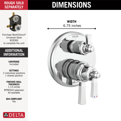 Delta Dorval T27856 Traditional 2-Handle Monitor 17 Series Valve Trim with 3 Setting Diverter