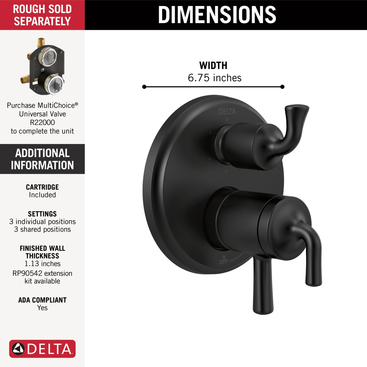 Delta Kayra T27933 2-Handle Monitor 17 Series Valve Trim with 3- or 6- Setting Diverter