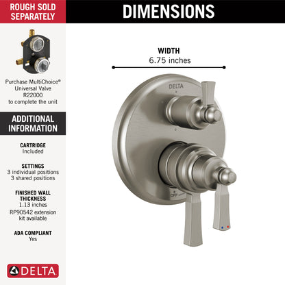 Delta Dorval T27956 Traditional 2-Handle Monitor 17 Series Valve Trim with 6 Setting Diverter