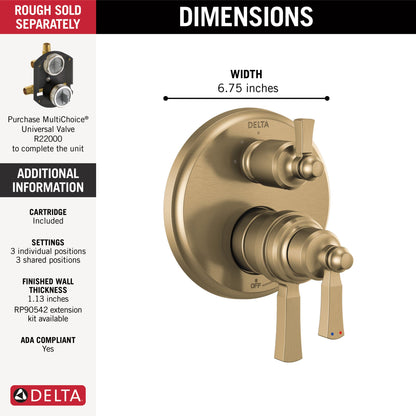 Delta Dorval T27T956 Traditional 2-Handle Monitor 17T Series Valve Trim with 6 Setting Diverter