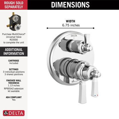 Delta Dorval T27T956 Traditional 2-Handle Monitor 17T Series Valve Trim with 6 Setting Diverter