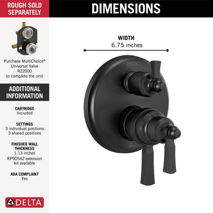 Delta Dorval T27T956 Traditional 2-Handle Monitor 17T Series Valve Trim with 6 Setting Diverter