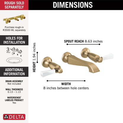 Delta Dorval T3556LF Two Handle Wall Mount Bathroom Faucet Trim Only