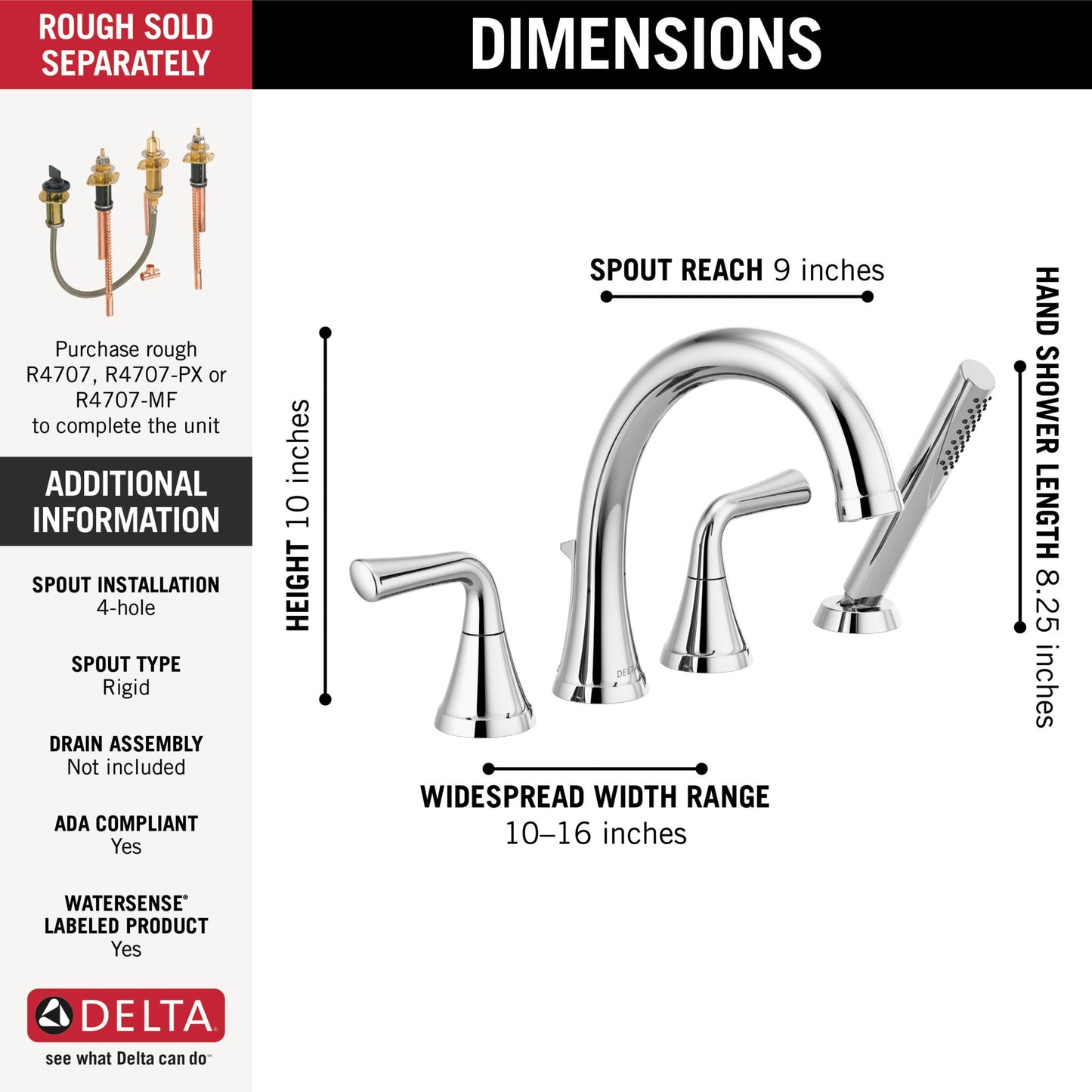 Delta Kayra T4733 Roman Tub Trim with Hand Shower