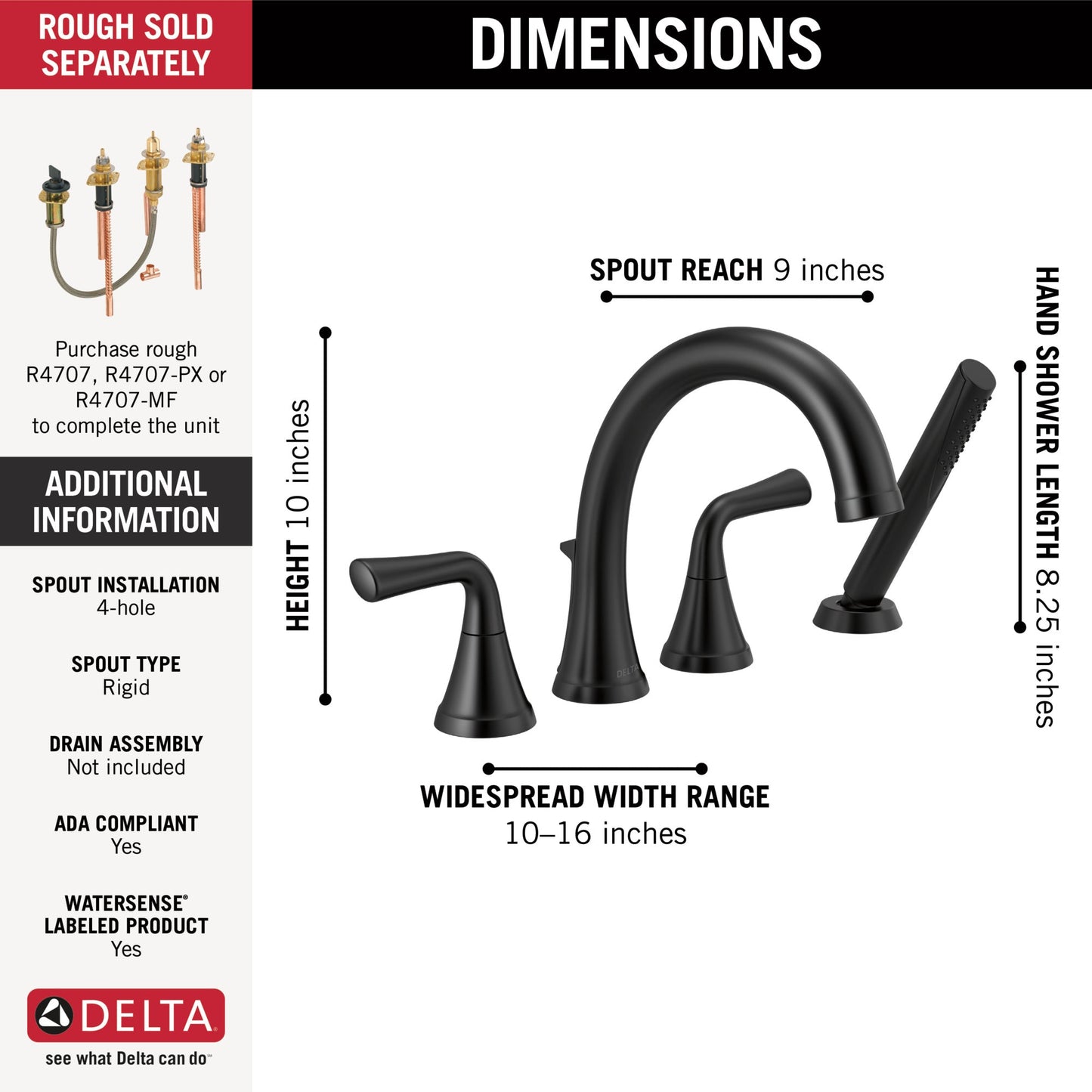 Delta Kayra T4733 Roman Tub Trim with Hand Shower