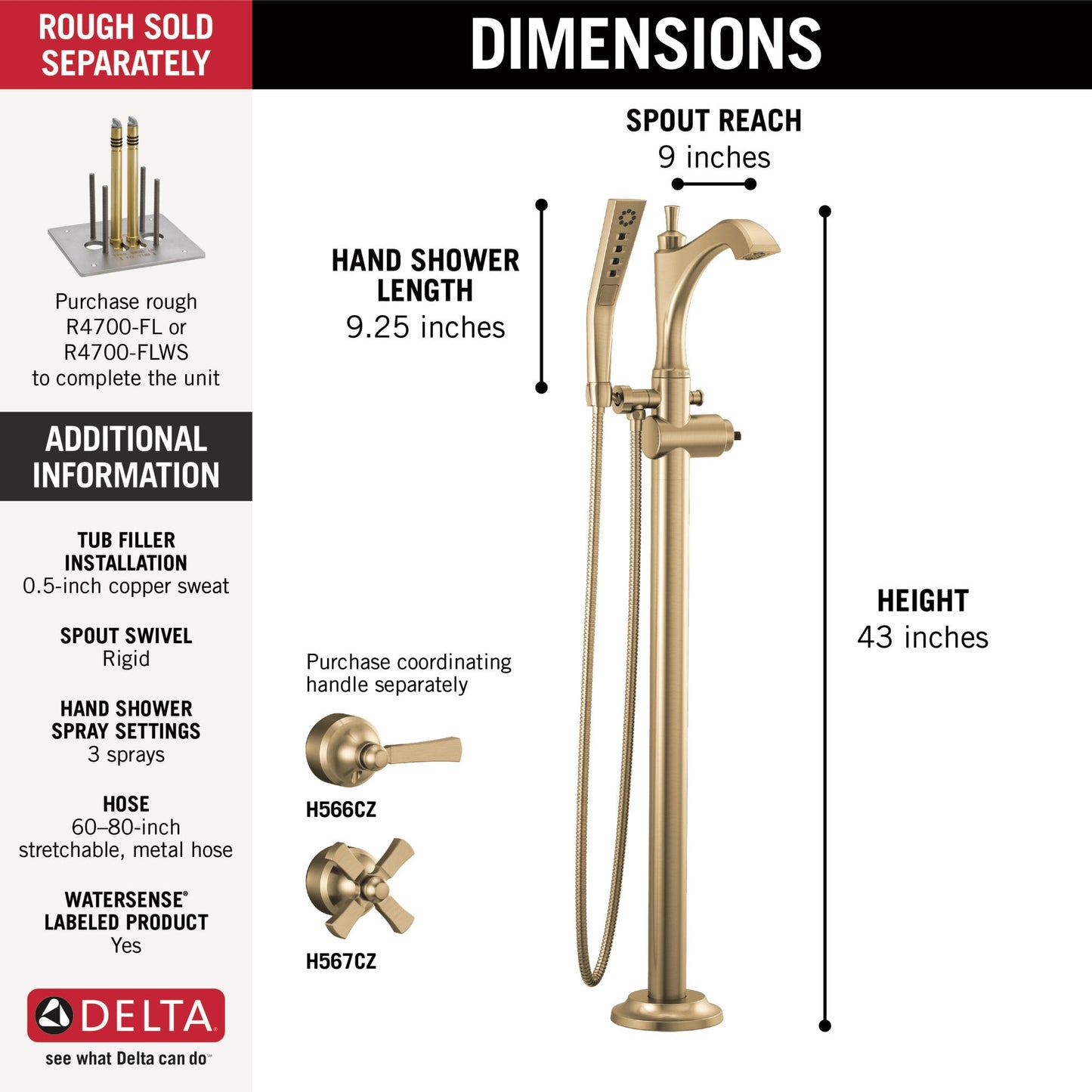 Delta Dorval T4756 Roman Tub with Hand Shower Trim - Less Handles