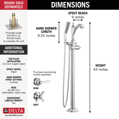 Delta Dorval T4756 Roman Tub with Hand Shower Trim - Less Handles