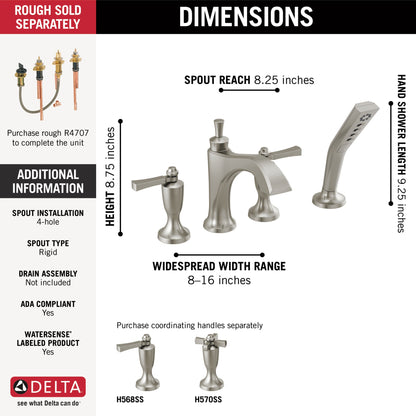 Delta Dorval T4756 Roman Tub with Hand Shower Trim - Less Handles