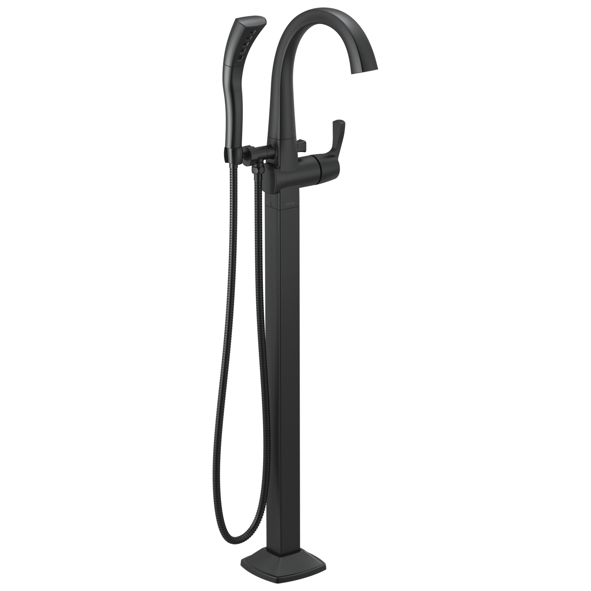 Delta Stryke T4777 Single Handle Floor Mount Tub Filler Trim, matte black