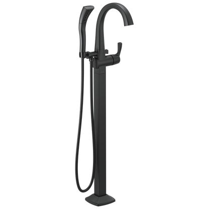 Delta Stryke T4777 Single Handle Floor Mount Tub Filler Trim, matte black