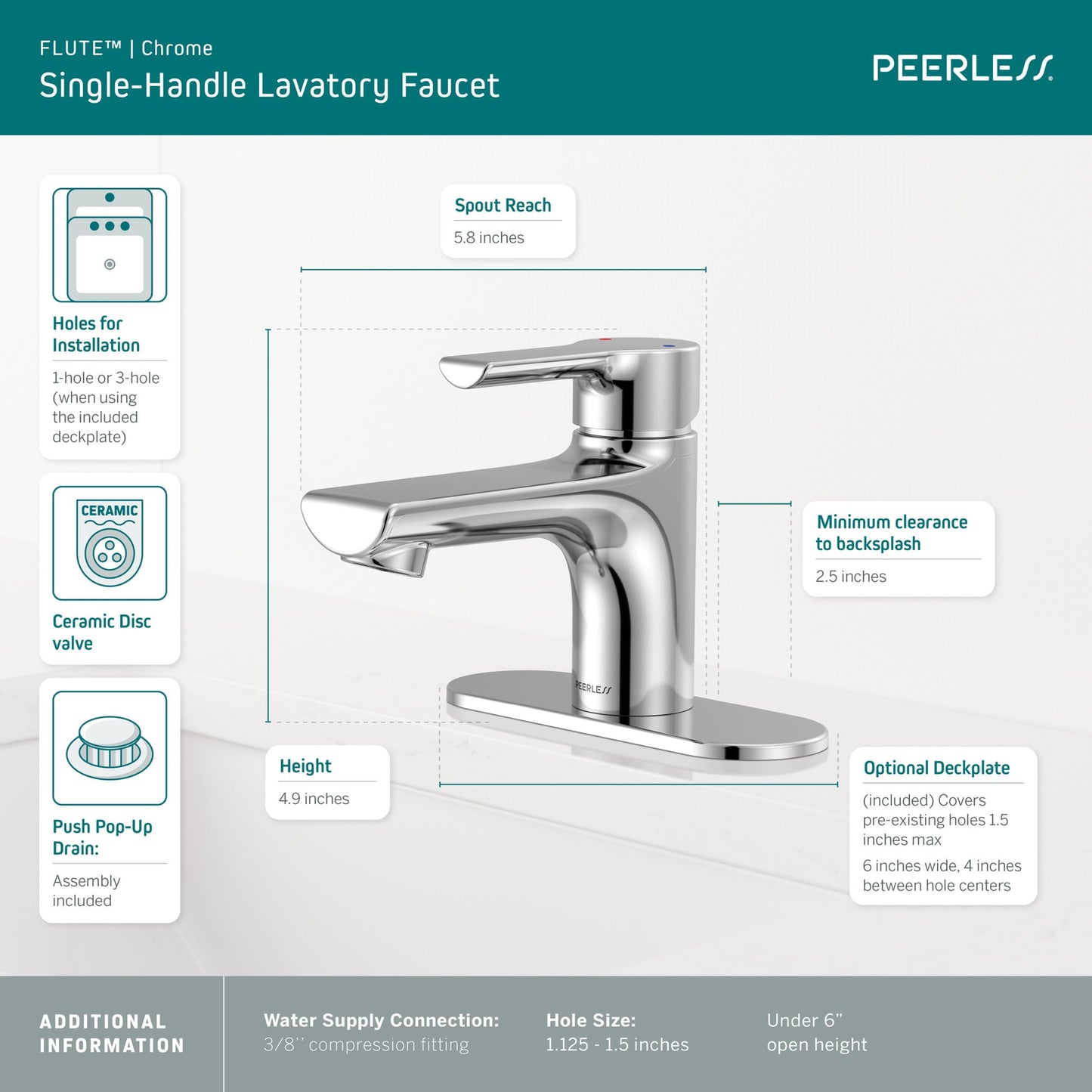 Peerless Flute P1512LF Single Top Handle Lavatory Faucet