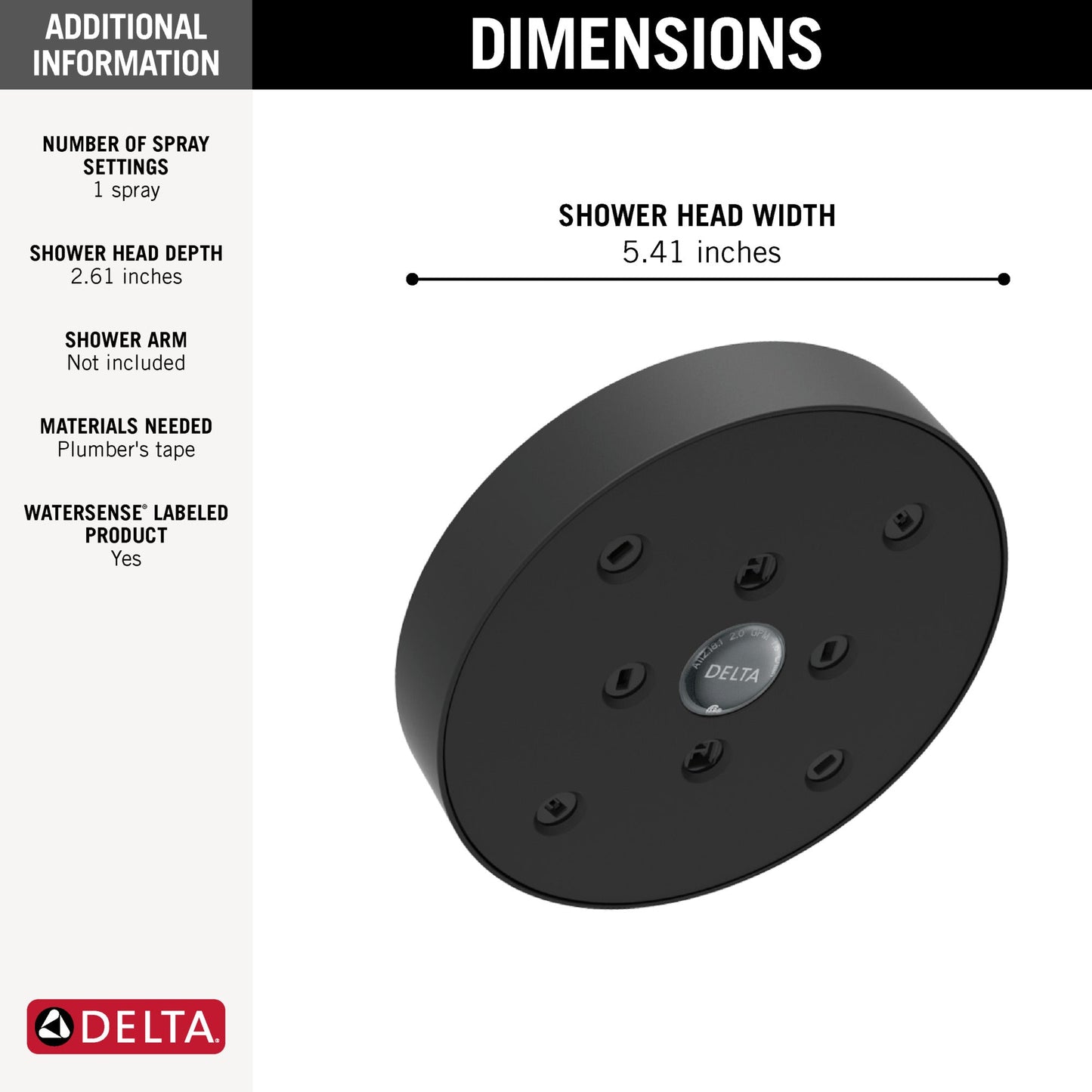 Delta Universal Showering Components RP70175RB H2OKINETIC Single-Setting Raincan Shower Head
