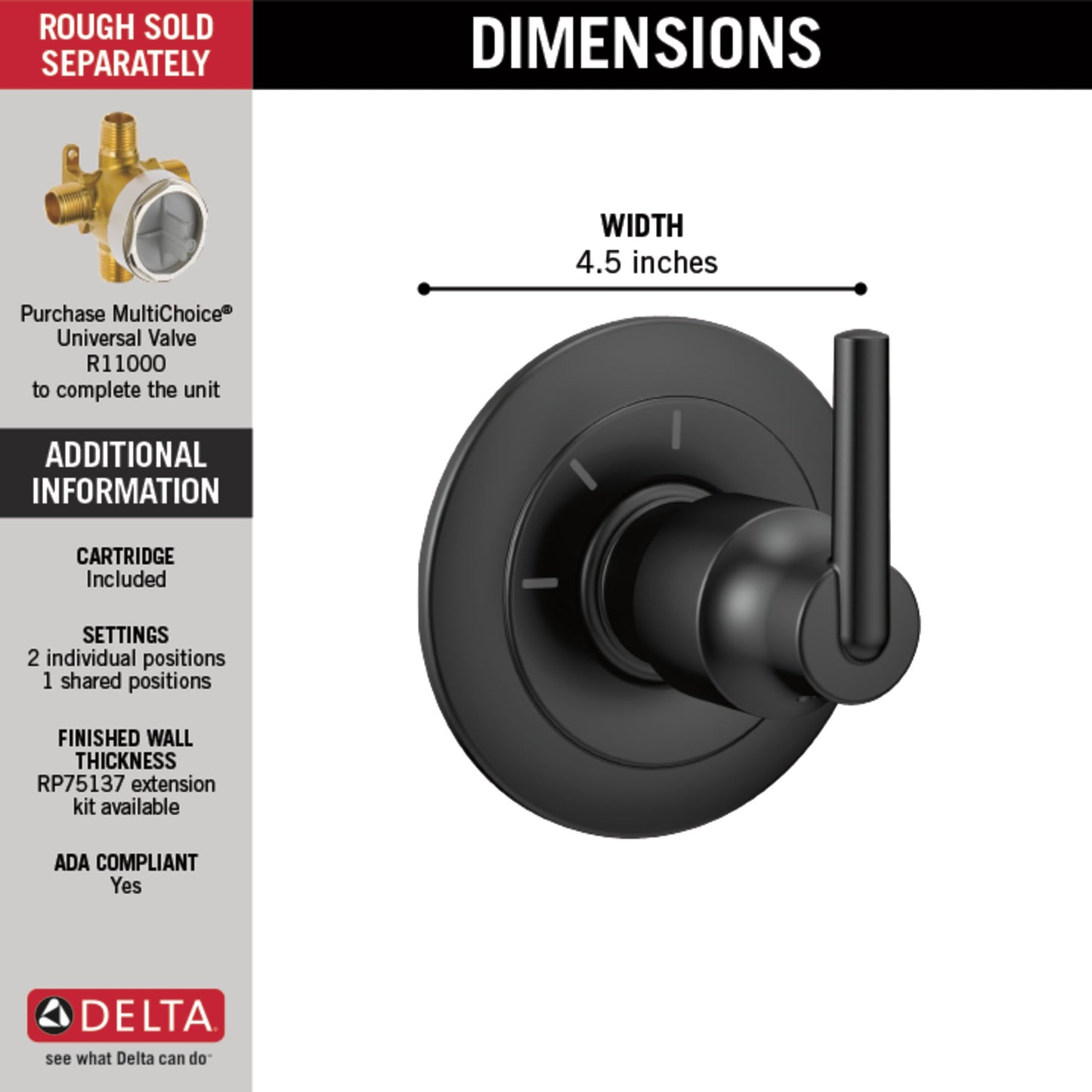 Delta Trinsic T11859 3-Setting 2-Port Diverter Trim