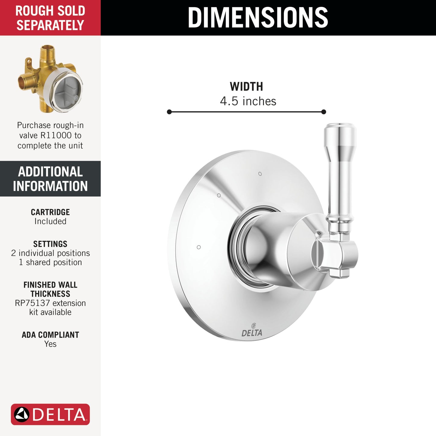 Delta Broderick T11884 3-Setting Diverter Trim