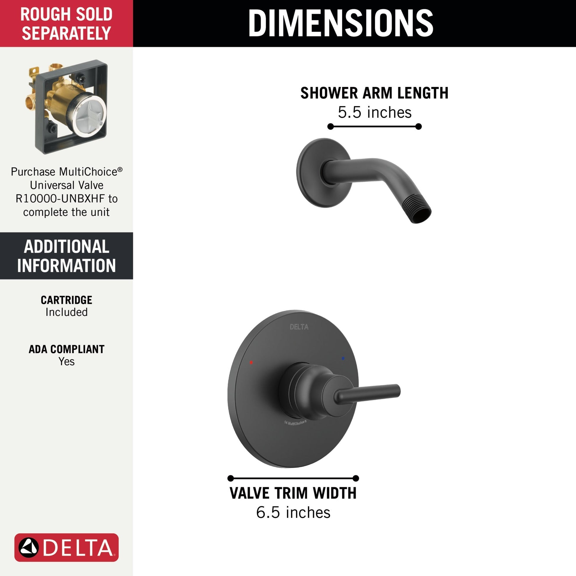 Delta Trinsic T14259 Monitor 14 Series Shower Trim - Less Head, matte black - view 2