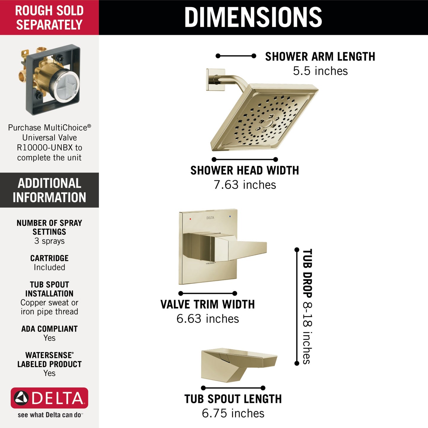 Delta Trillian T14443 14 Series H2Okinetic Tub Shower Trim