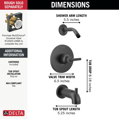 Delta Trinsic T14459 Monitor 14 Series Tub & Shower Trim - Less Head, matte black - view 2