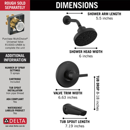 Delta Galeon T14472 14S Tub Shower Trim with H2OKinetic